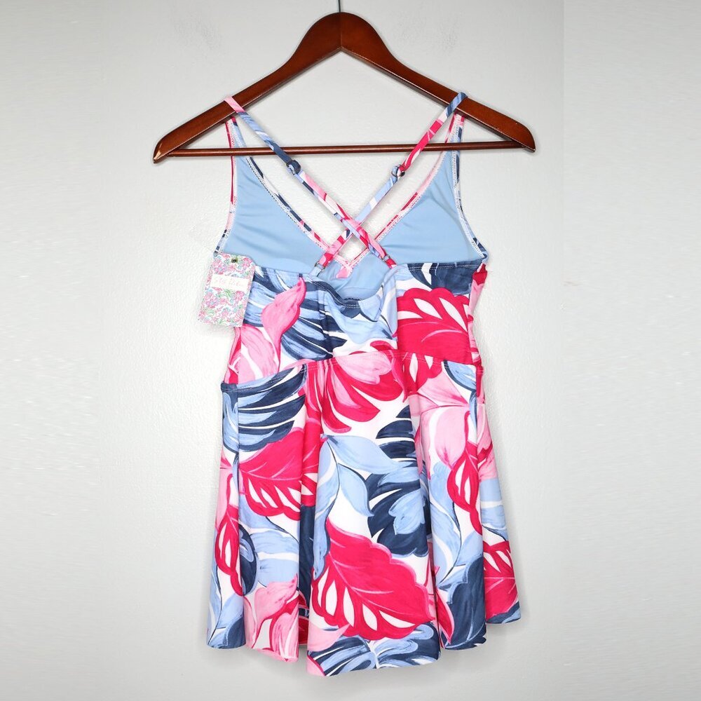 Stella Parker Swim Dress One Piece Swimsuit Floral Wrap Pink Blue Modest Sz S - Picture 3 of 14